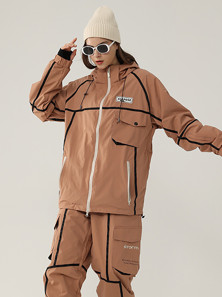 Contrast Trim Color Block Double Zip Snow Suit