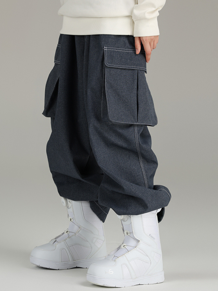 Large Pocket Baggy Denim Snow Pants