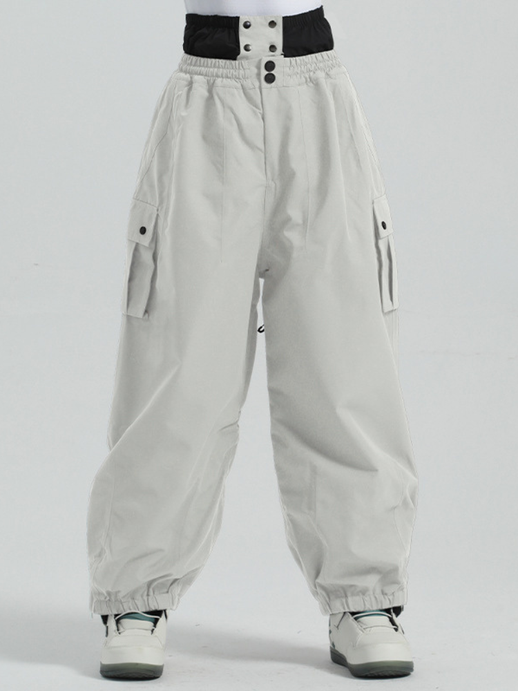 Waist-protecting Cuffed Lantern Cargo Snow Pants