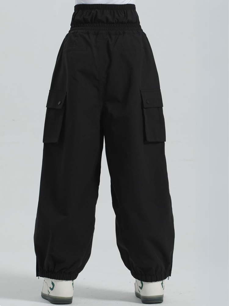 Waist-protecting Cuffed Lantern Cargo Snow Pants